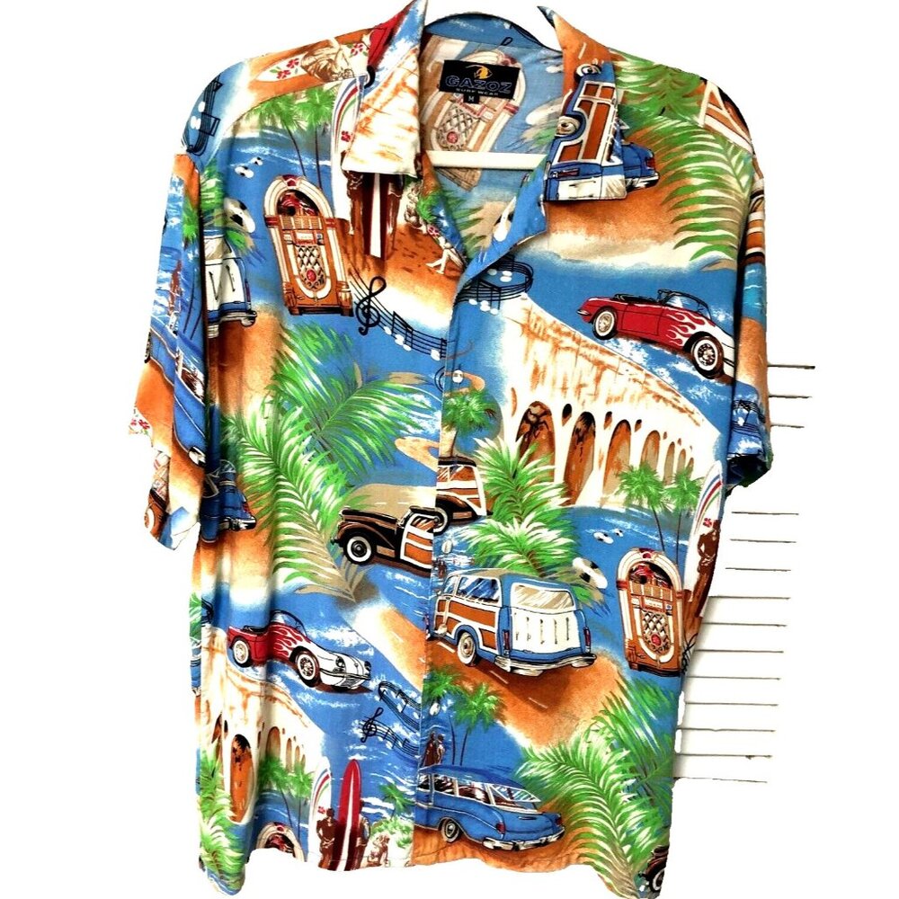 VTG Gazoz Surf Camp Shirt Men's M Woodie  Hot Rod‎ Juke Box Surf Boards Aloha